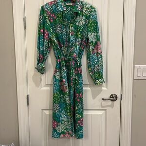 Prestige brand 🌴Vintage🌴 Pink 🦩Green Kaftan collared dress